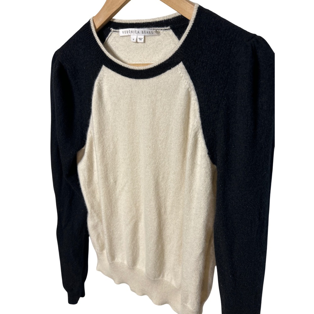 Veronica Beard Albertina Cashmere Sweater Ivory Black Size M Retail: $425 - Picture 3 of 9